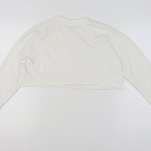 Missguided Women White Size 8 Crew Neck Cropped Pullover Jumper