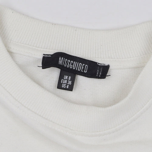 Missguided Women White Size 8 Crew Neck Cropped Pullover Jumper