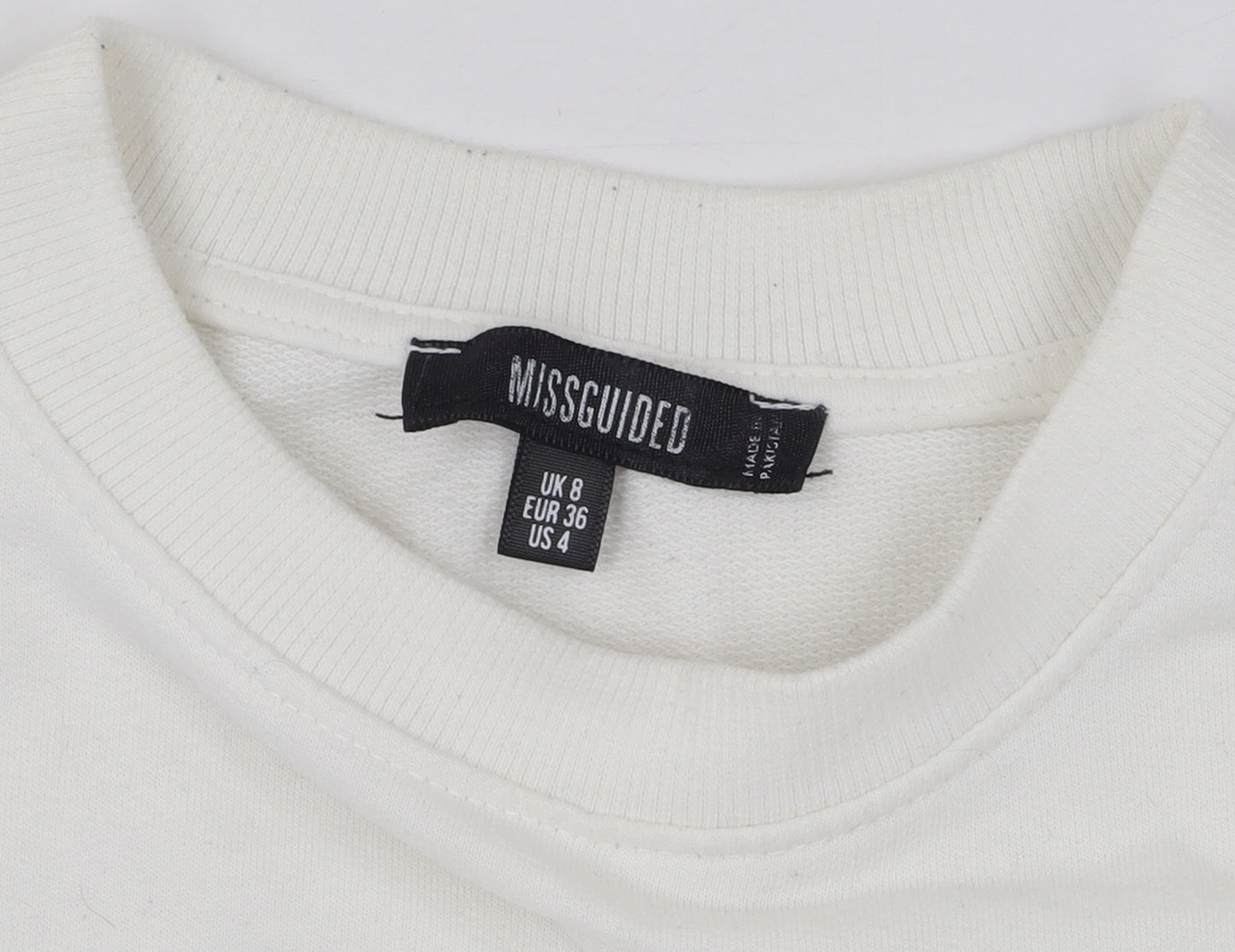 Missguided Women White Size 8 Crew Neck Cropped Pullover Jumper