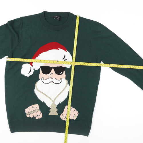 New Look Men Green Christmas Santa Crew Neck Pullover Jumper L