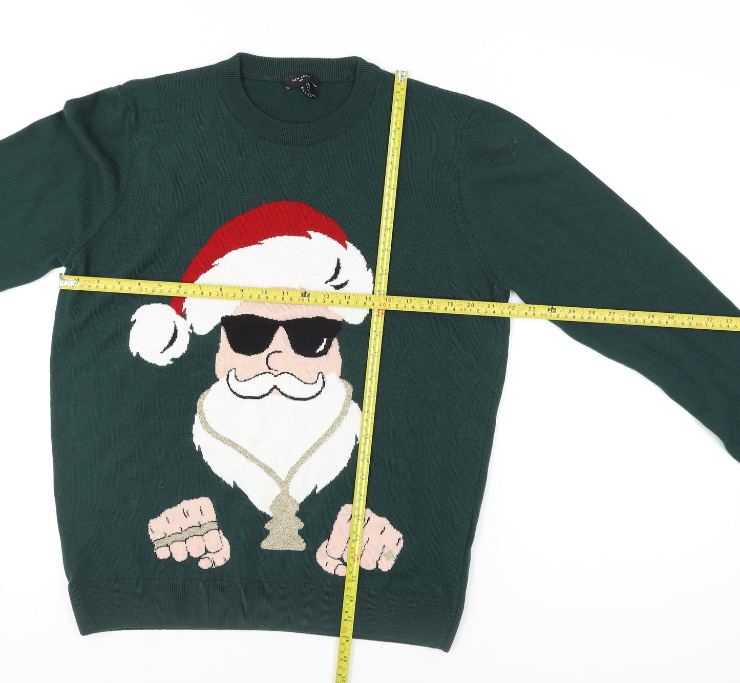 New Look Men Green Christmas Santa Crew Neck Pullover Jumper L