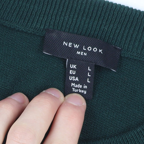 New Look Men Green Christmas Santa Crew Neck Pullover Jumper L
