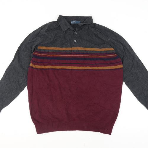 Easy Mens Multicoloured Striped Long Sleeve Polo Shirt L