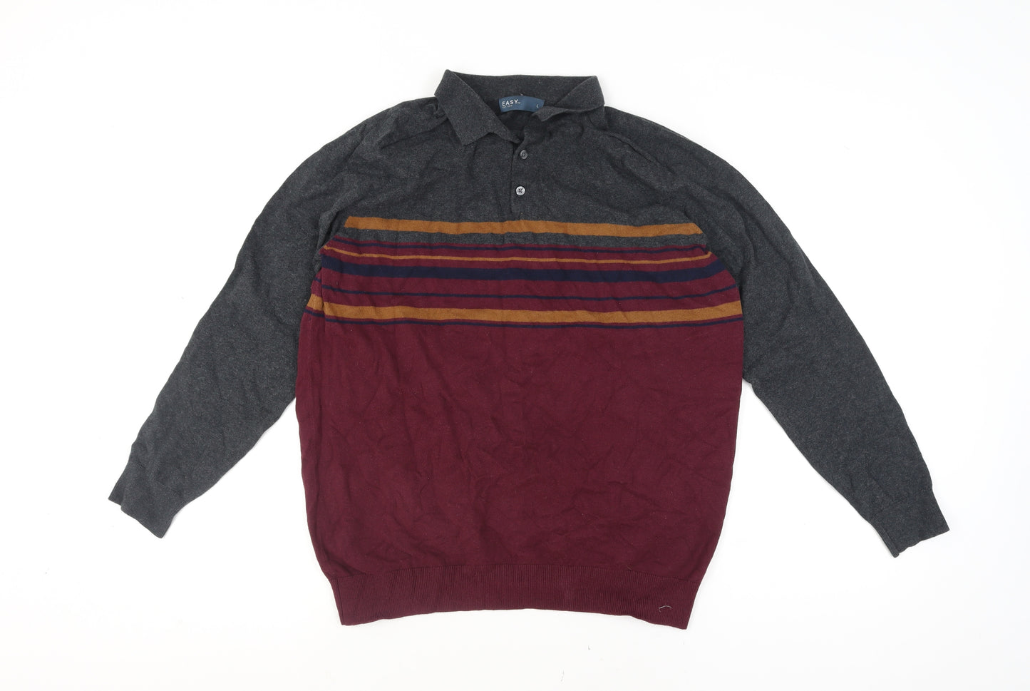 Easy Mens Multicoloured Striped Long Sleeve Polo Shirt L
