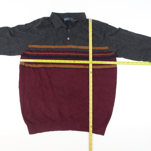 Easy Mens Multicoloured Striped Long Sleeve Polo Shirt L