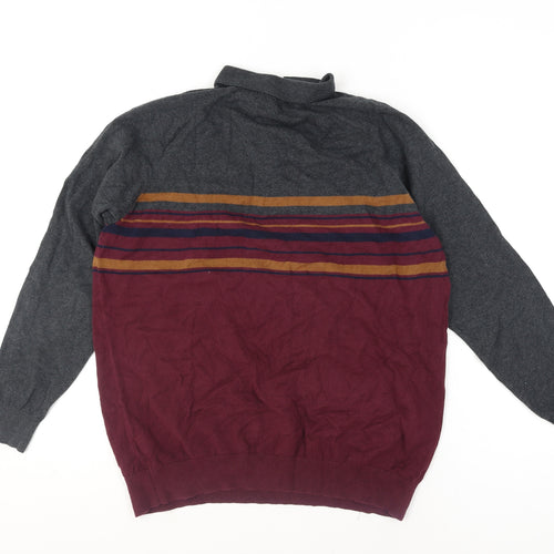 Easy Mens Multicoloured Striped Long Sleeve Polo Shirt L