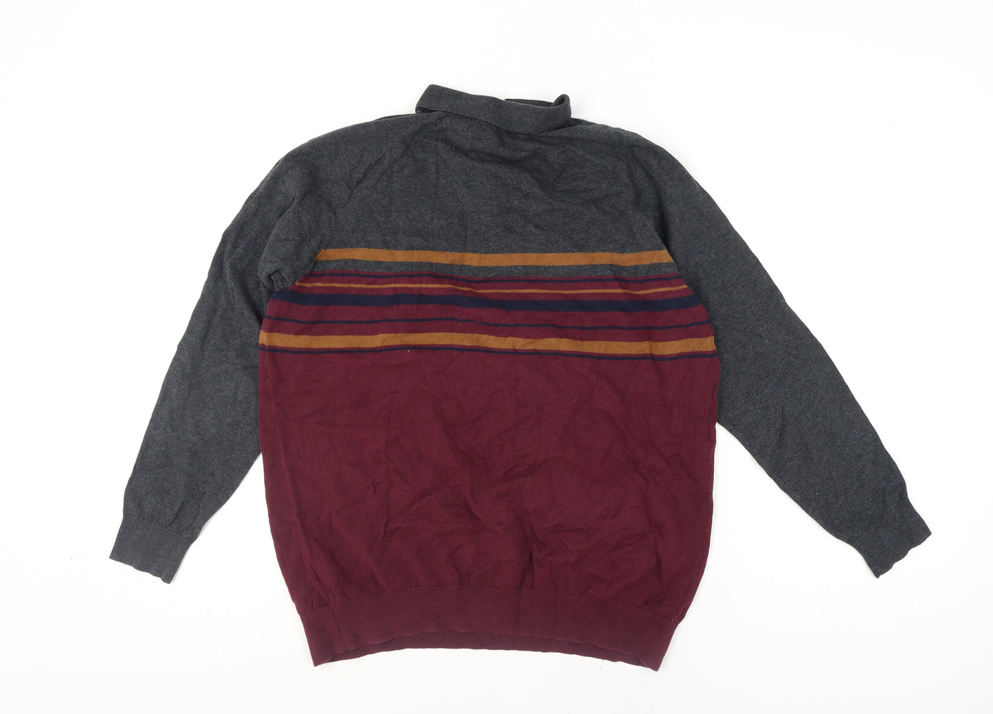 Easy Mens Multicoloured Striped Long Sleeve Polo Shirt L