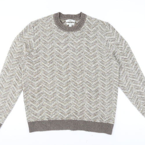 Marks and Spencer Mens Beige Wool Blend Crew Neck Jumper Size L