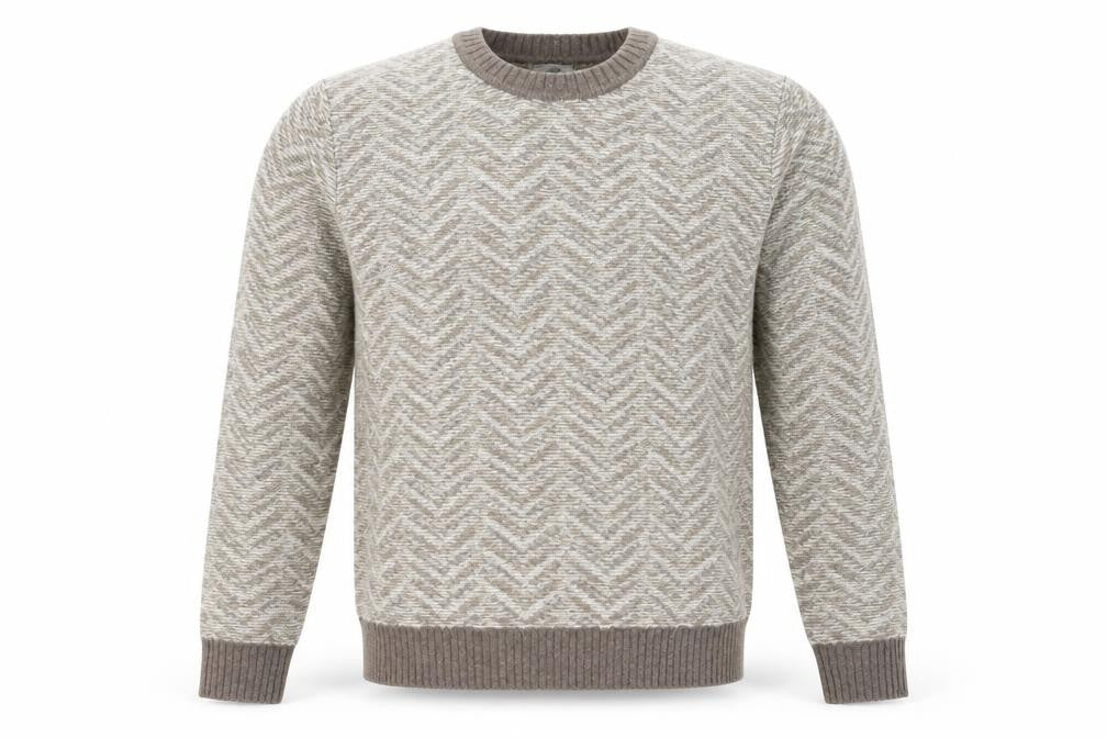 Front view of Marks & Spencer men’s beige wool blend crew neck jumper, size L