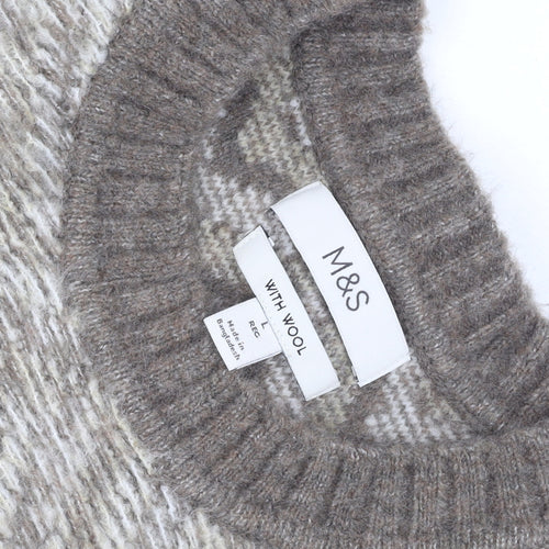 Marks and Spencer Mens Beige Wool Blend Crew Neck Jumper Size L