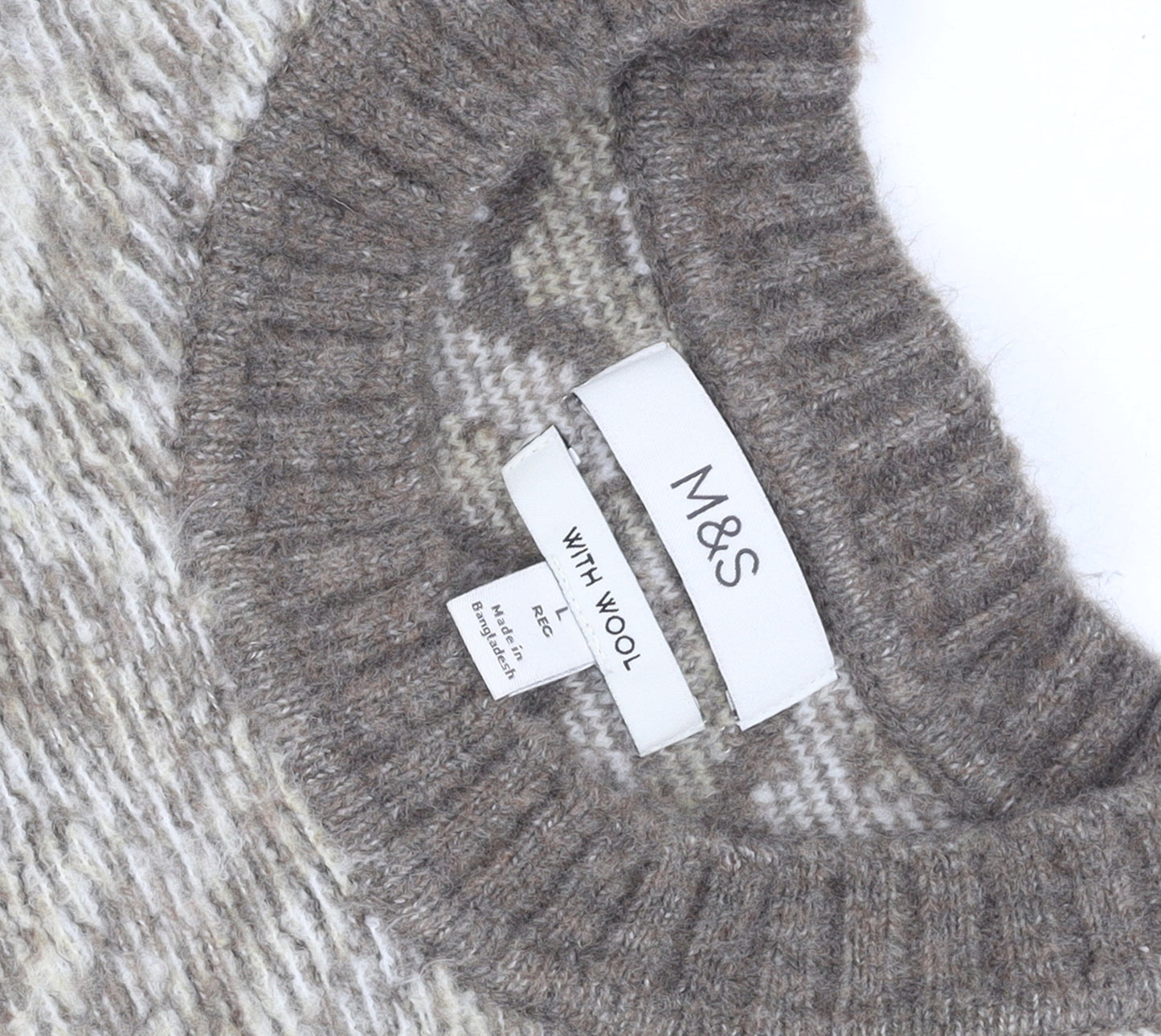 Marks and Spencer Mens Beige Wool Blend Crew Neck Jumper Size L