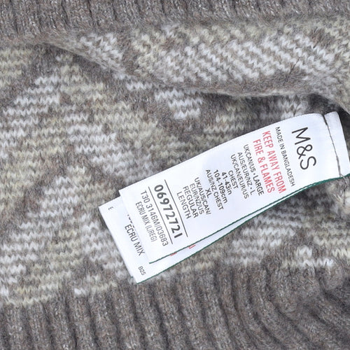Marks and Spencer Mens Beige Wool Blend Crew Neck Jumper Size L