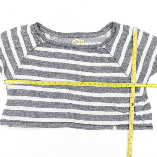 Hollister Women’s Grey Striped Cropped T-Shirt M Relaxed Fit