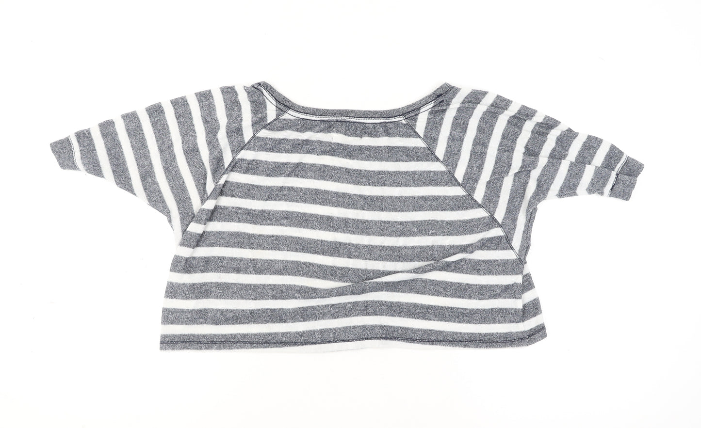 Hollister Women’s Grey Striped Cropped T-Shirt M Relaxed Fit