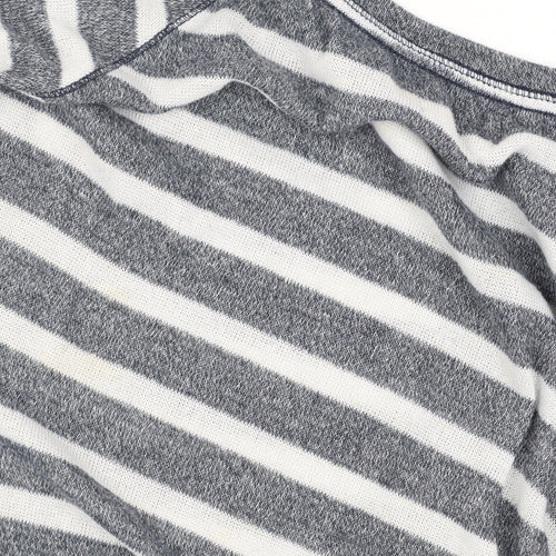Hollister Women’s Grey Striped Cropped T-Shirt M Relaxed Fit