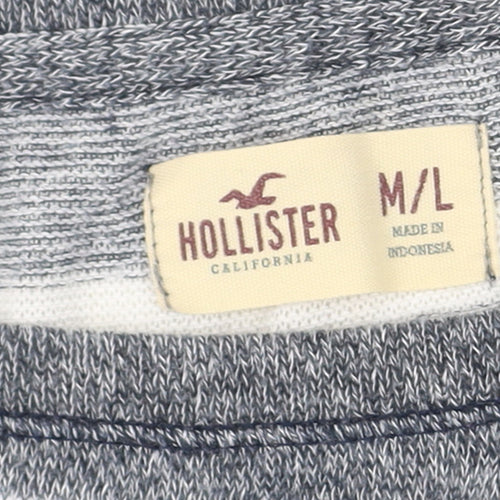 Hollister Women’s Grey Striped Cropped T-Shirt M Relaxed Fit