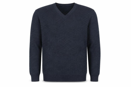 Marks and Spencer Men's Navy Blue V-Neck Italian Knit Jumper Small