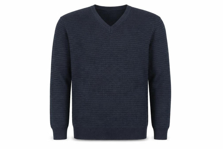 Marks and Spencer Men's Navy Blue V-Neck Italian Knit Jumper Small