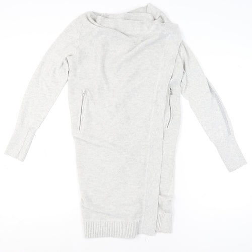 Mint Velvet Women’s Grey Cowl Neck Long Sleeve Zip Cardigan S