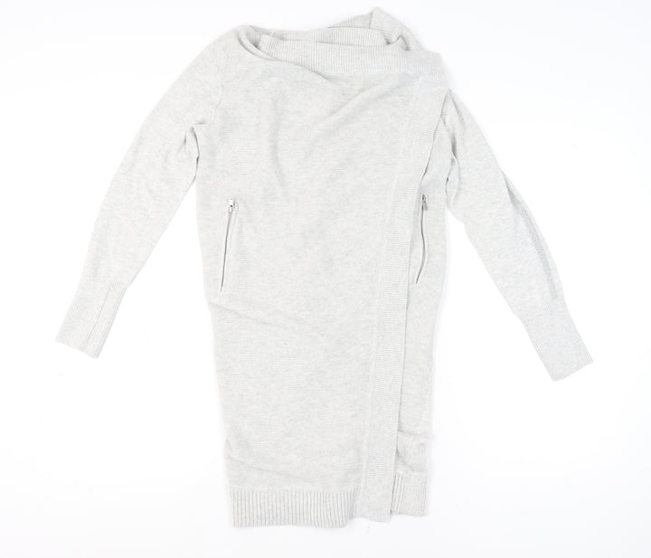 Mint Velvet Women’s Grey Cowl Neck Long Sleeve Zip Cardigan S