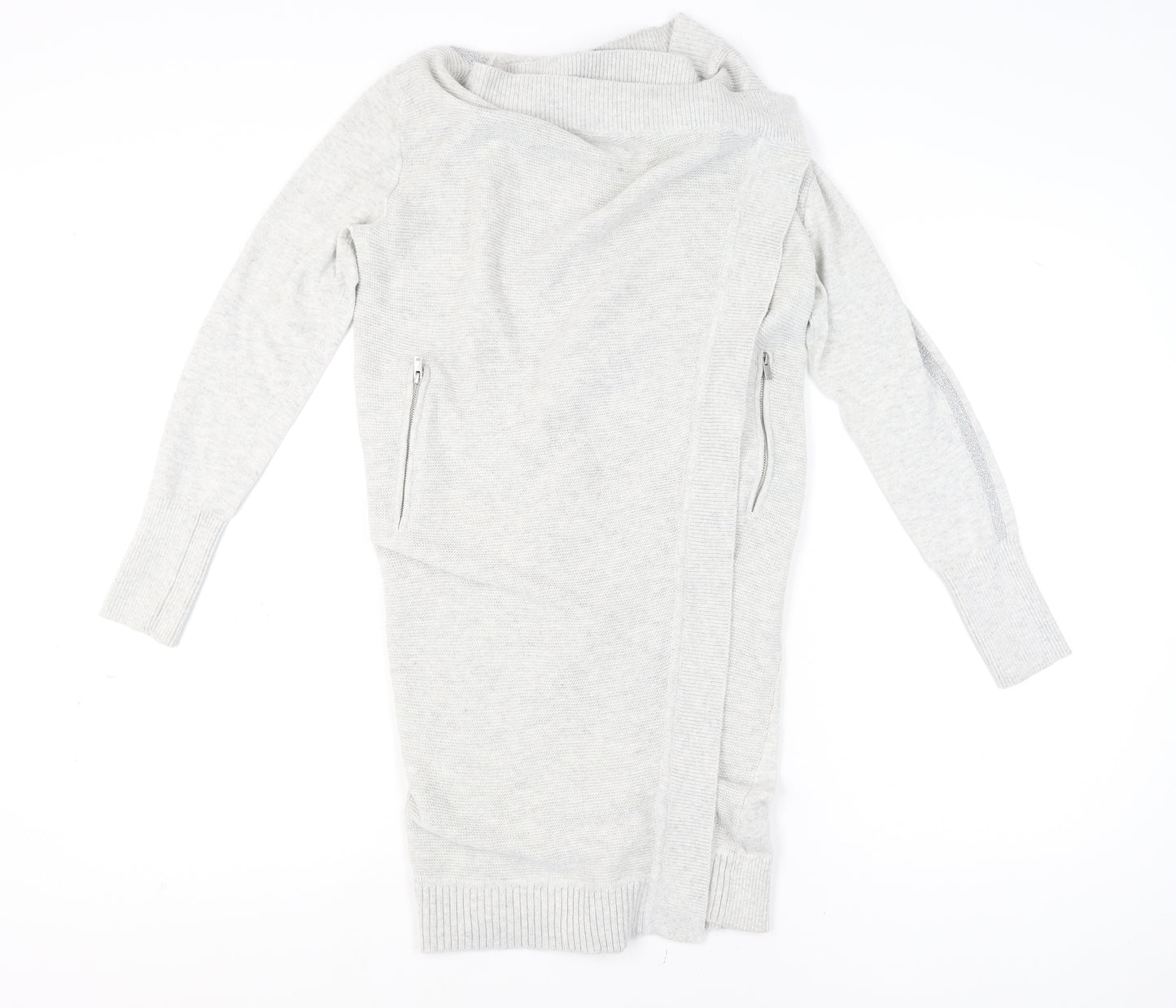 Mint Velvet Women’s Grey Cowl Neck Long Sleeve Zip Cardigan S