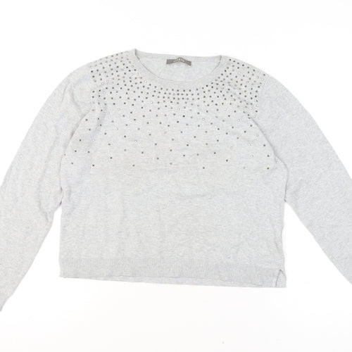 Oasis Women’s Grey Studded Cotton Crew Neck Jumper L