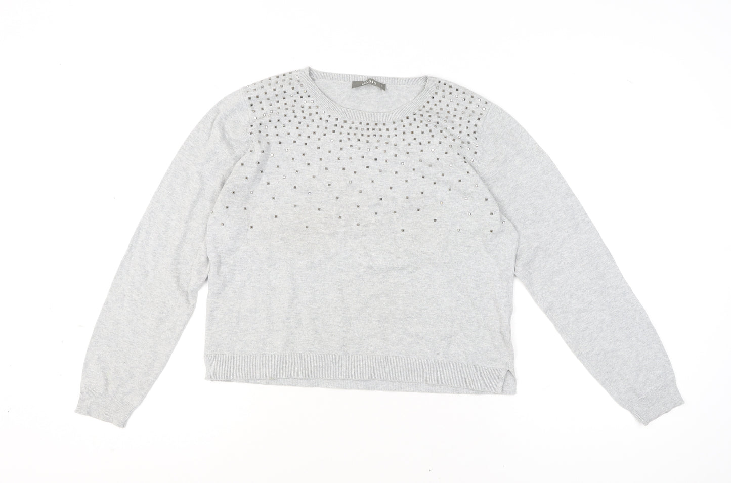 Oasis Women’s Grey Studded Cotton Crew Neck Jumper L
