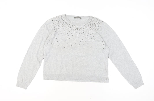 Oasis Women’s Grey Studded Cotton Crew Neck Jumper L