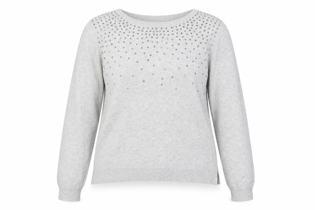 Oasis Women’s Grey Studded Cotton Crew Neck Jumper L
