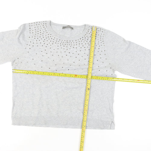 Oasis Women’s Grey Studded Cotton Crew Neck Jumper L