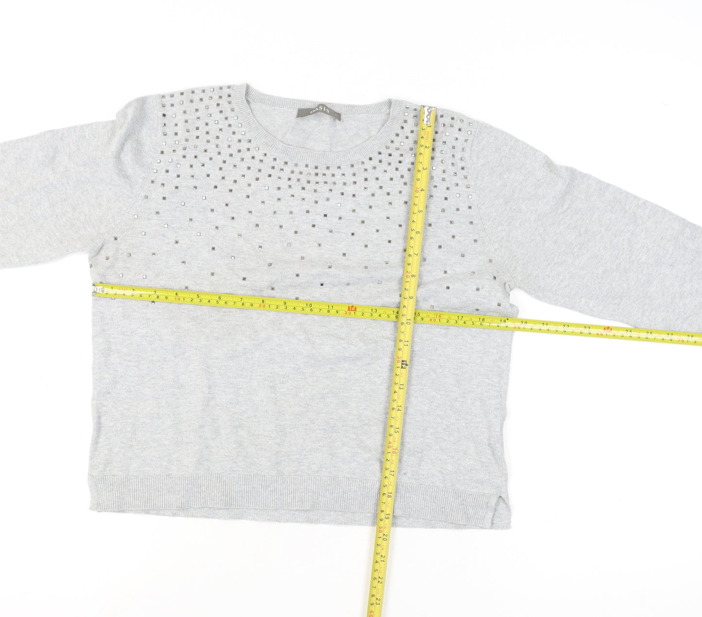 Oasis Women’s Grey Studded Cotton Crew Neck Jumper L