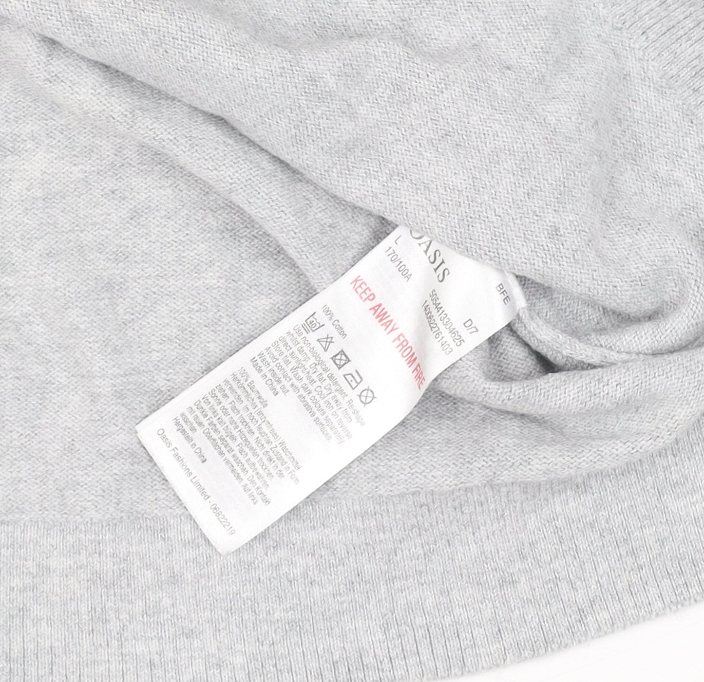 Oasis Women’s Grey Studded Cotton Crew Neck Jumper L