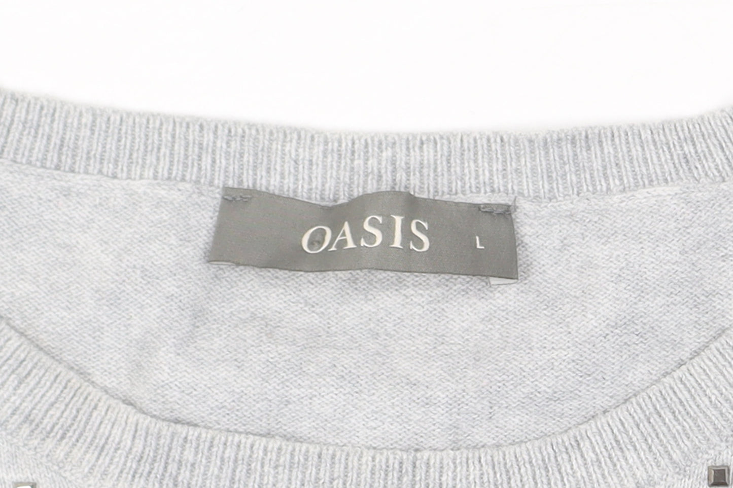 Oasis Women’s Grey Studded Cotton Crew Neck Jumper L