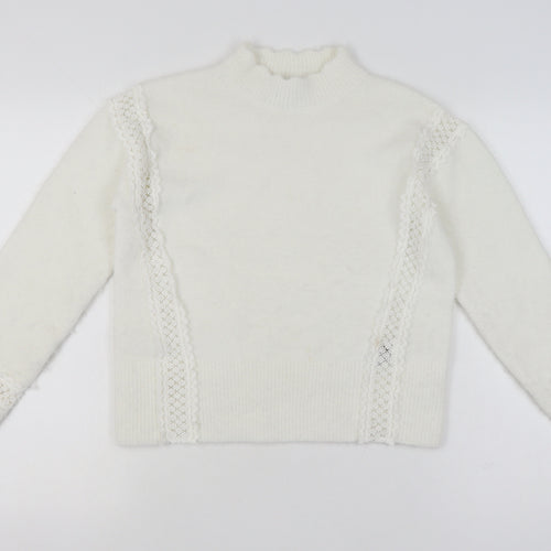 Marks and Spencer Women Ivory Mock Neck Lace Knit Pullover Jumper XS