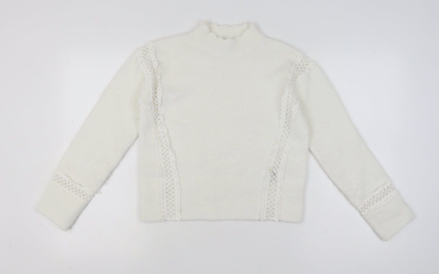 Marks and Spencer Women Ivory Mock Neck Lace Knit Pullover Jumper XS