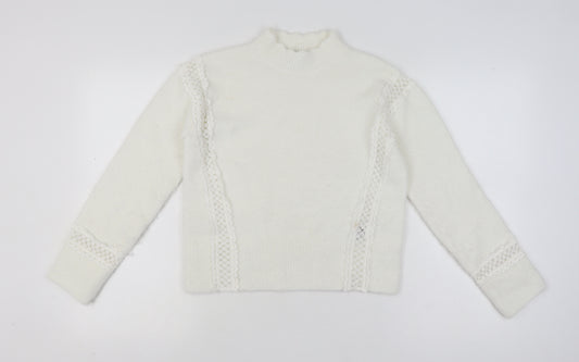 Marks and Spencer Women Ivory Mock Neck Lace Knit Pullover Jumper XS