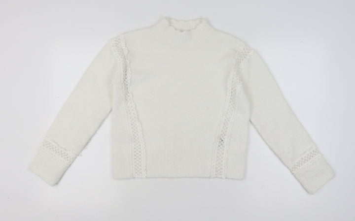 Marks and Spencer Women Ivory Mock Neck Lace Knit Pullover Jumper XS