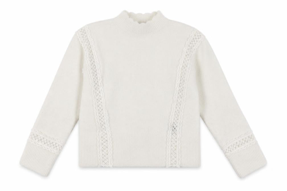 Front view of Marks & Spencer Women Ivory Mock Neck Lace Knit jumper XS