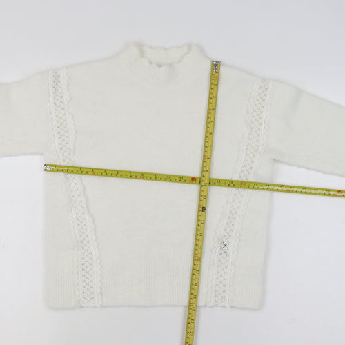 Marks and Spencer Women Ivory Mock Neck Lace Knit Pullover Jumper XS