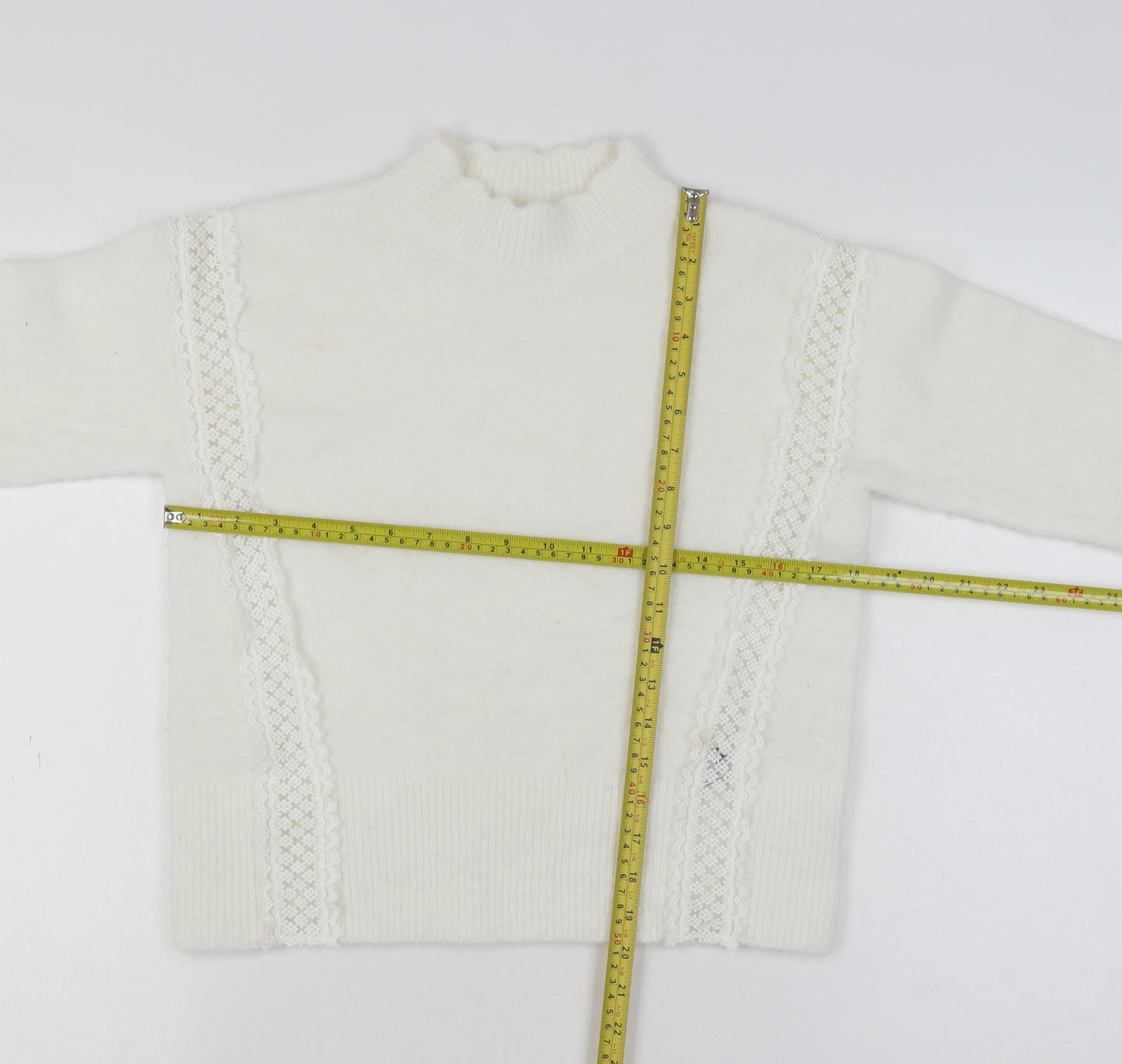 Marks and Spencer Women Ivory Mock Neck Lace Knit Pullover Jumper XS