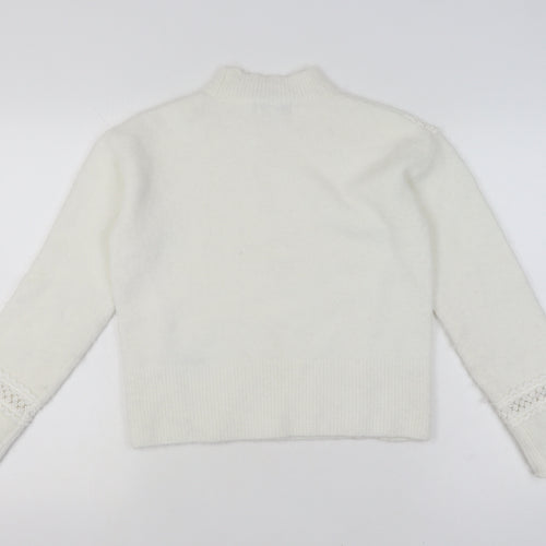 Marks and Spencer Women Ivory Mock Neck Lace Knit Pullover Jumper XS