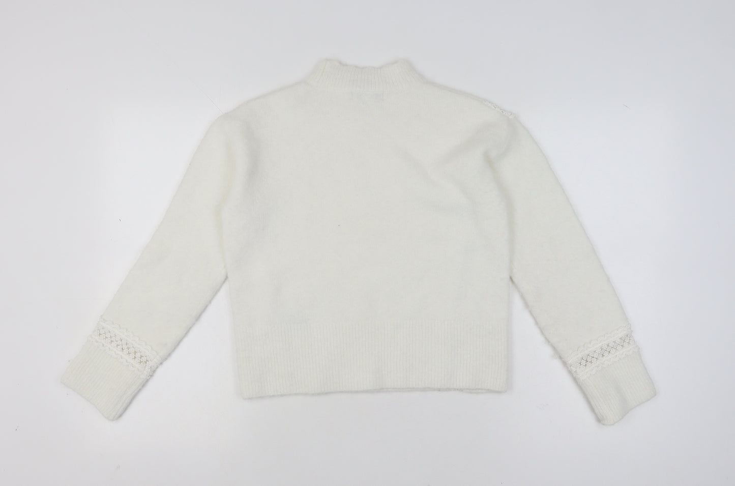 Marks and Spencer Women Ivory Mock Neck Lace Knit Pullover Jumper XS
