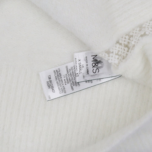 Marks and Spencer Women Ivory Mock Neck Lace Knit Pullover Jumper XS