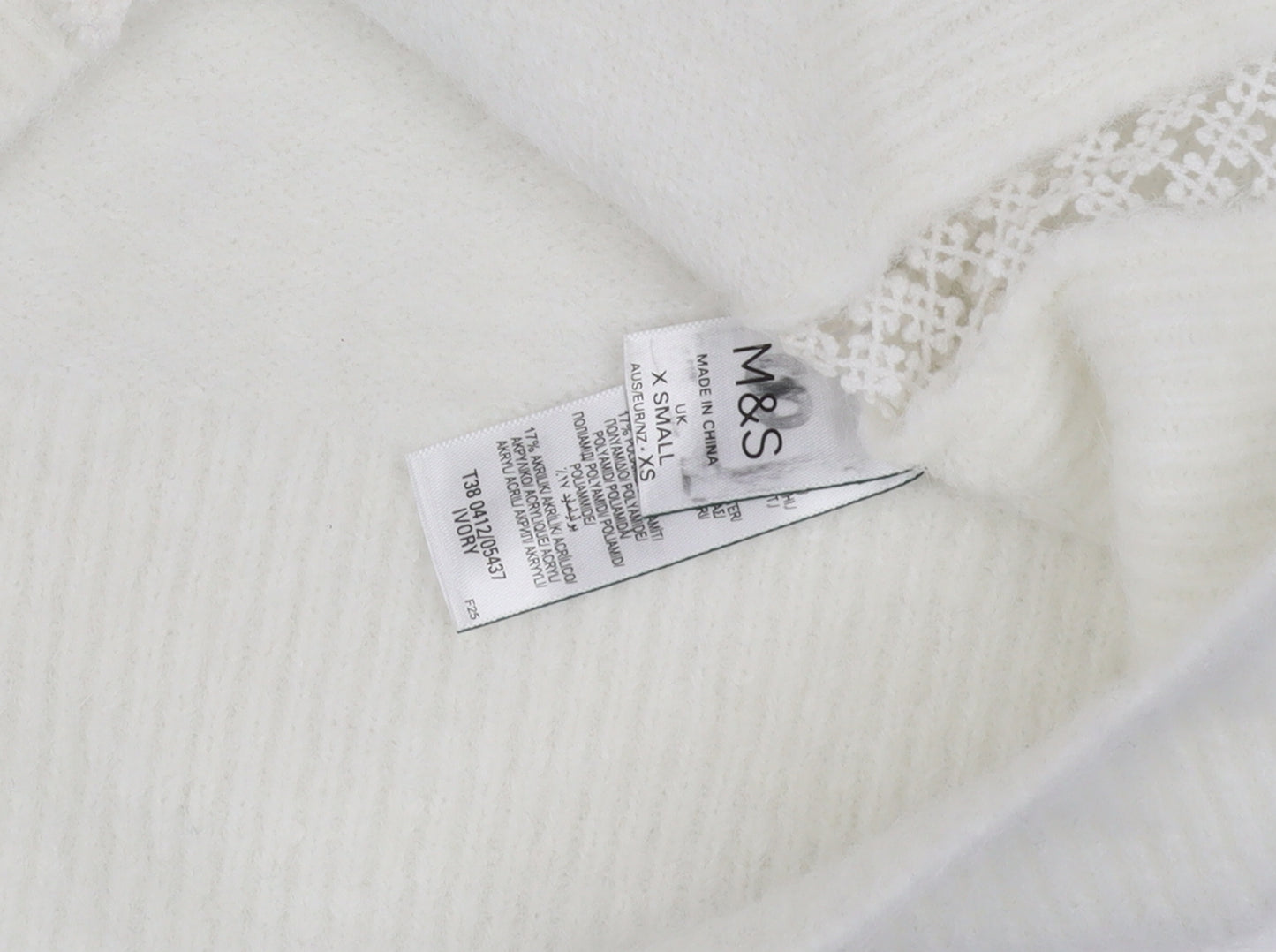Marks and Spencer Women Ivory Mock Neck Lace Knit Pullover Jumper XS