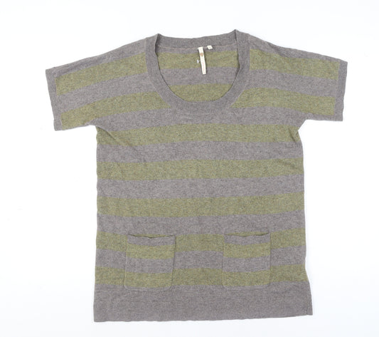 White Stuff Women's Grey Striped Knit T-Shirt Size 10