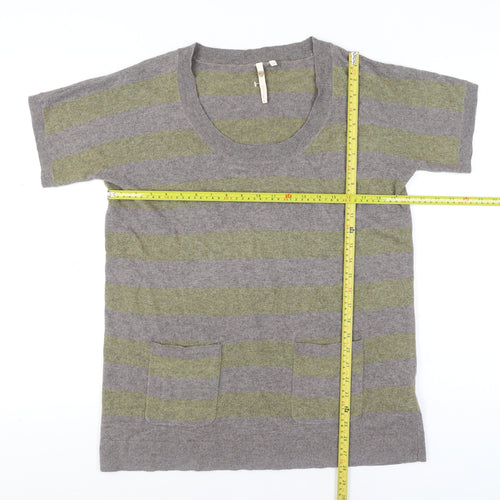 White Stuff Women's Grey Striped Knit T-Shirt Size 10