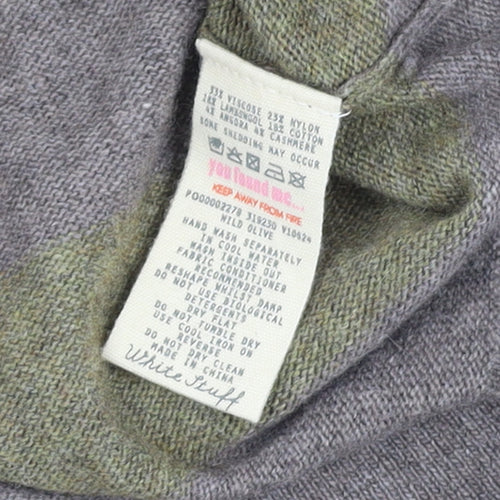 White Stuff Women's Grey Striped Knit T-Shirt Size 10