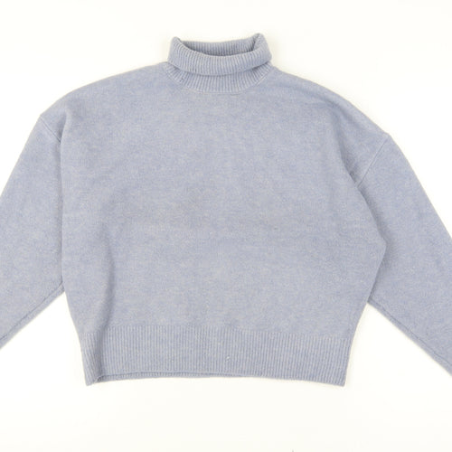 Zara Women Blue Roll Neck Knit Relaxed Jumper Size 12