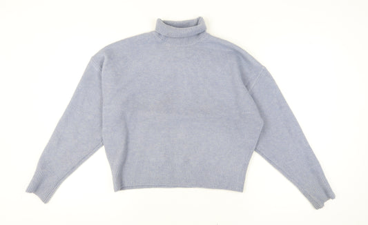 Zara Women Blue Roll Neck Knit Relaxed Jumper Size 12