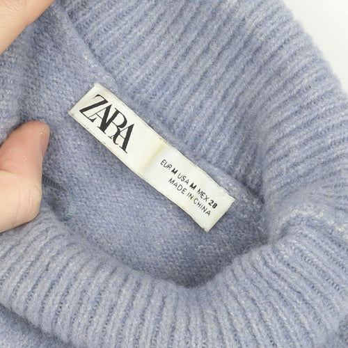 Zara Women Blue Roll Neck Knit Relaxed Jumper Size 12